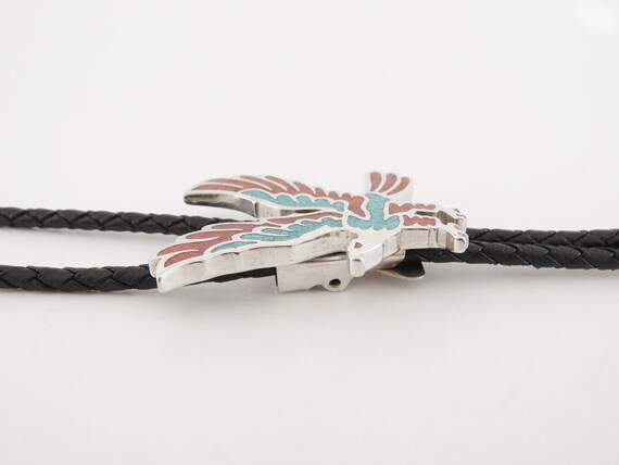 Vintage Eagle Bolo Tie, Silver Tone with Coral an… - image 6