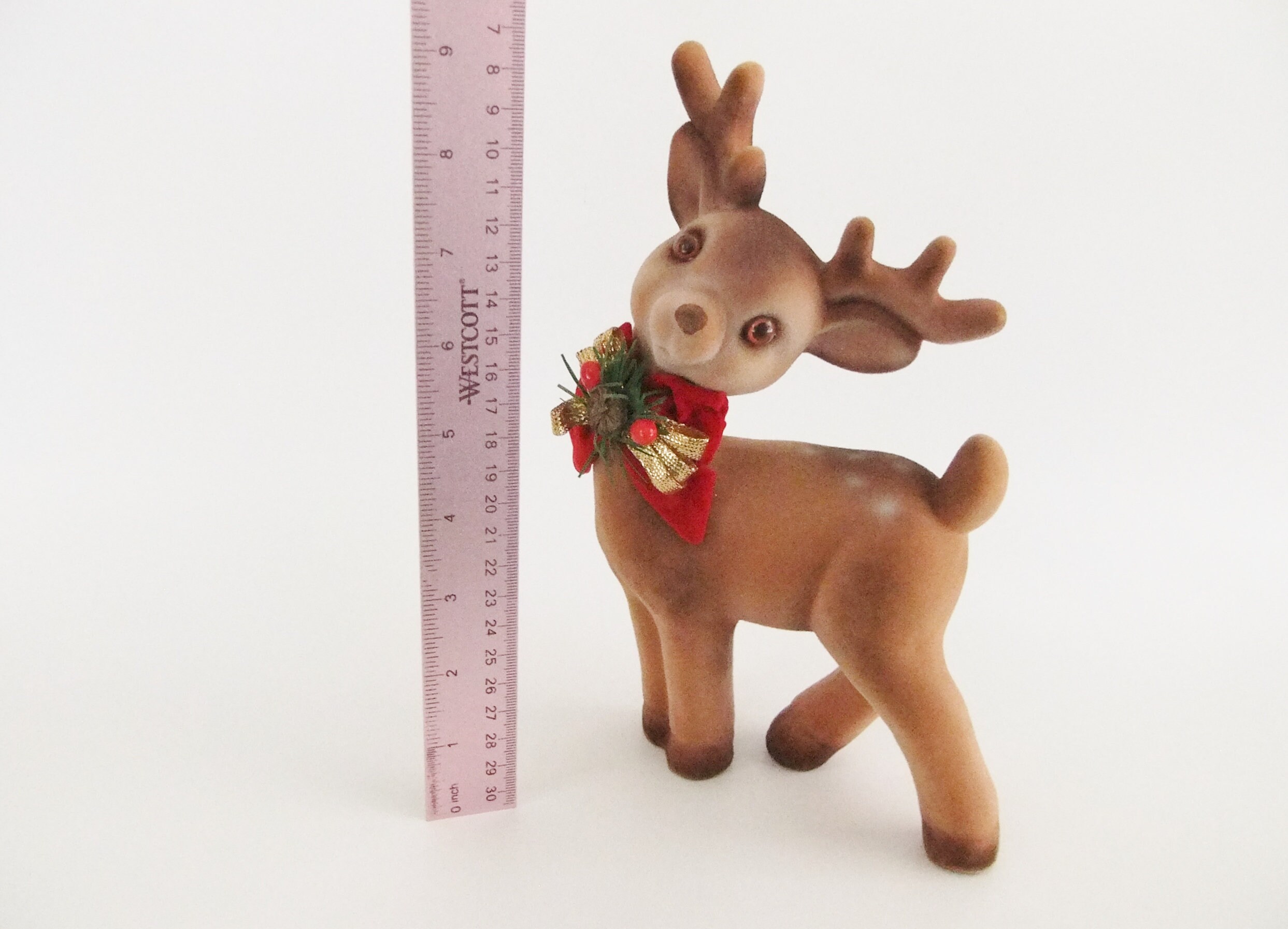 9 Flocked Ceramic Reindeer Figurine Vintage Reindeer Etsy