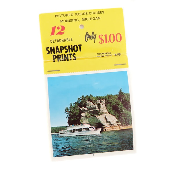 Vintage Michigan Upper Peninsula Souvenir Photograph Booklet, Munsing Michigan Kodak Snapshot Prints, Pictured Rocks Cruises Souvenir Photos