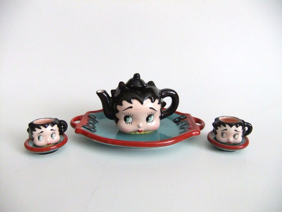 Betty Boop ティーポット 6ピース セット ミニチュア 陶器1995年 Betty Boop ティーポット 6ピース セット ミニチュア 陶器1995年