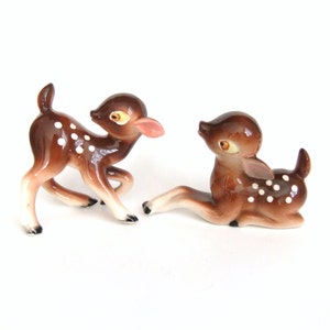 Vintage Fawn Figurines, Japan Bambi Like Deer Decor, Porcelain Ceramic, Kitschy Vintage Deer Figurines Vintage