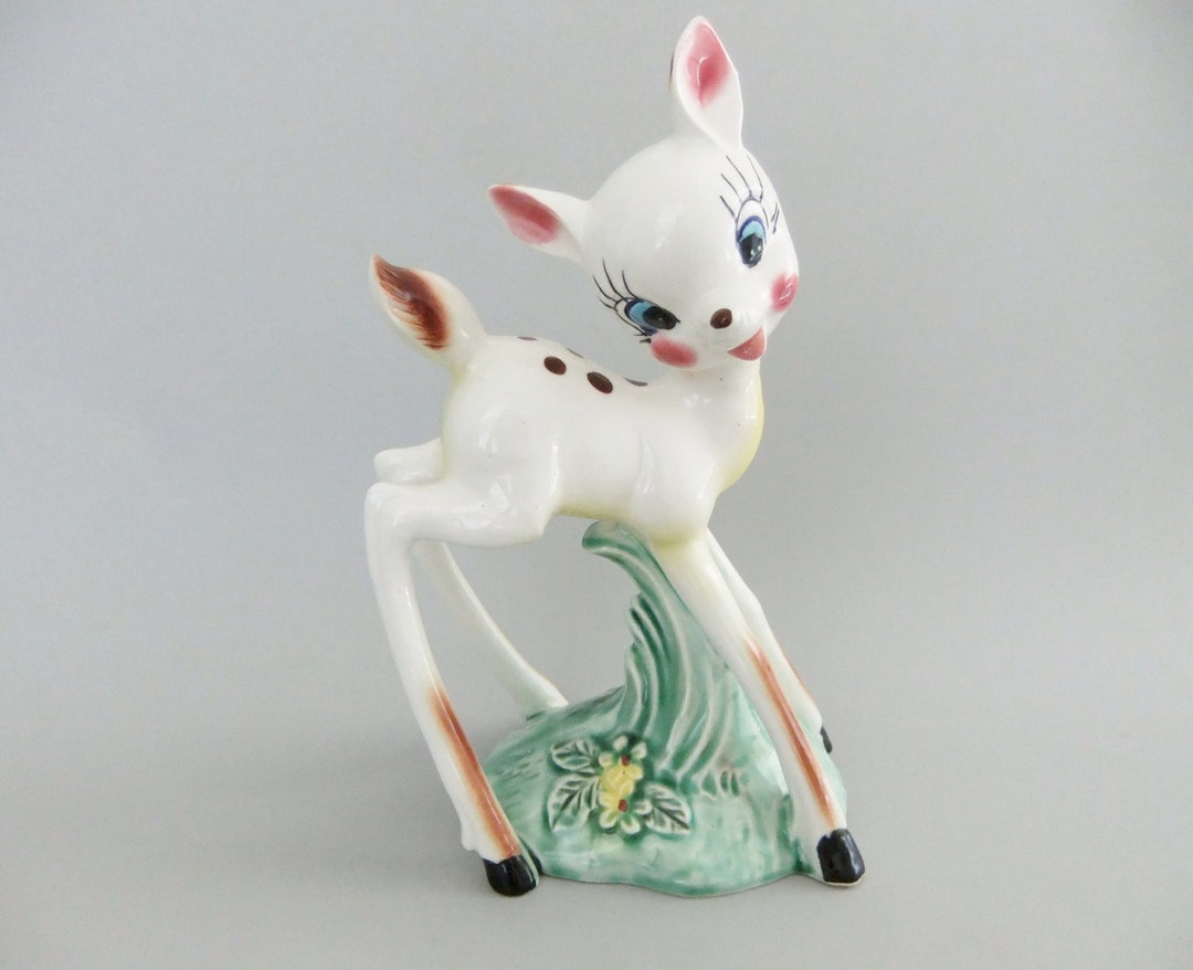 Vintage Deer Figurine, White Deer Statue, Ceramic Deer Fawn Figurine, Mid Century