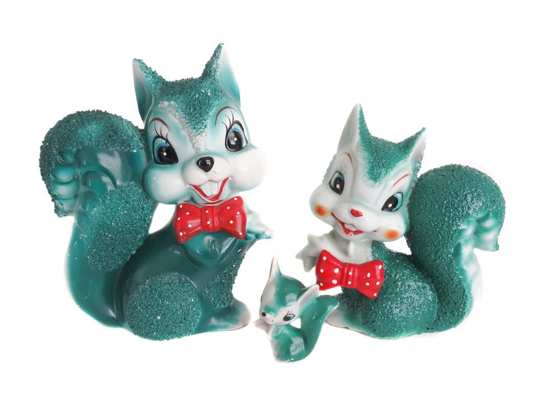 Vintage Squirrel Figurines, 1950's Mid Century Anthropomorphic