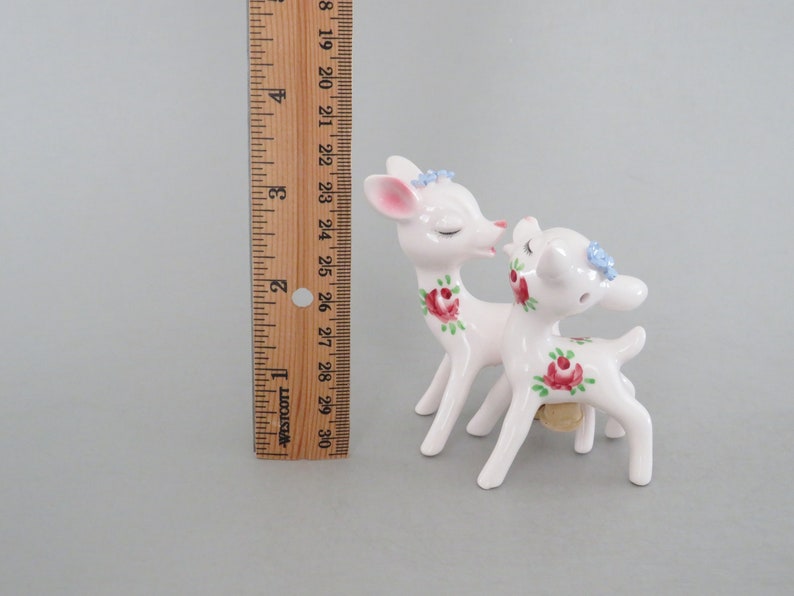 Kissing Deer Salt and Pepper Shakers, Vintage White Japan Deer, Fawn Figurines, Unique Valentine Gift image 2