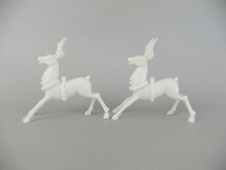 White Reindeer Figurines Plastic Reindeer Vintage Reindeer Etsy