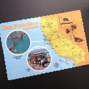 Cartolina d'epoca di San Francisco, cartolina d'epoca inutilizzata, Golden Gate Bridge, cartolina con mappa dello stato della California