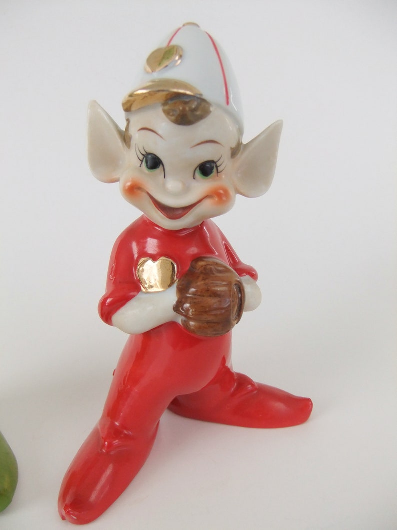 Vintage Elf Figurines Baseball Pixie Elves Green and Red Etsy