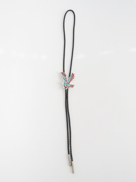 Vintage Eagle Bolo Tie, Silver Tone with Coral an… - image 4