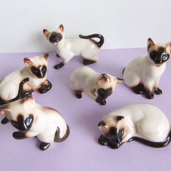 Set of 6 Siamese Cat Figurines