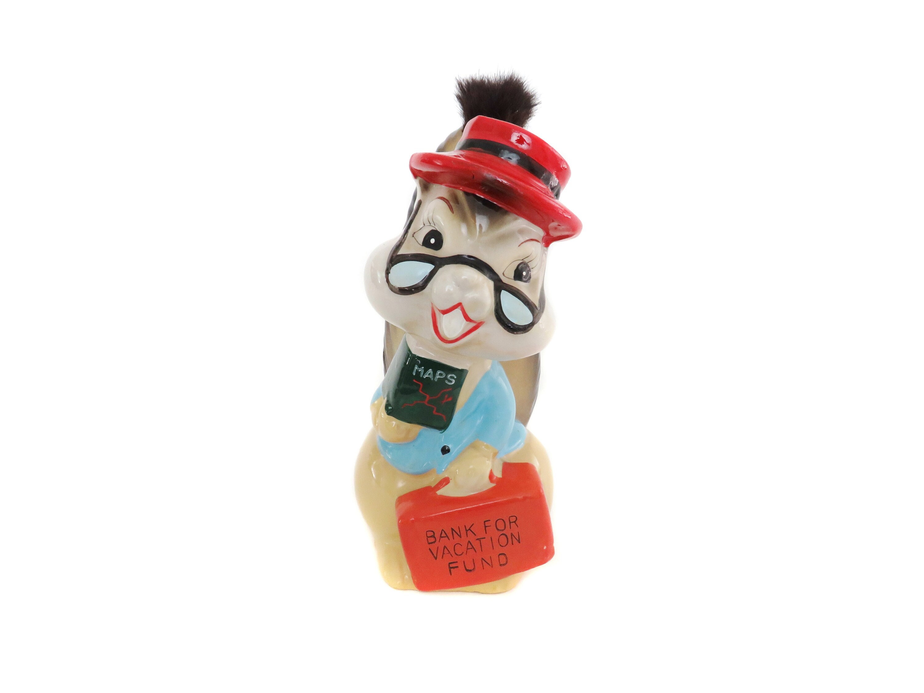 Vintage Ceramic Squirrel Bank, Anthropomorphic Squirrel Figurine 