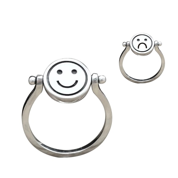 Wende Dreh Smiley Ring silber Emoji Drehring Wendering Stimmungsring