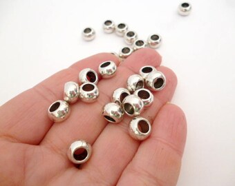 Solid Silver Tone Large Hole Metal beads_NAC542286548/243_Shiny Silver Tone of 6x8 mm hole 5 mm_ pack 20 pcs