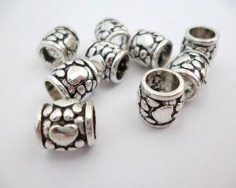 Large Hole Silver tone metal beads_PM6543200228/PP/0024_Silver tone metal tube spacer of 9x10 mm _hole 6 mm _ pack 10 pcs