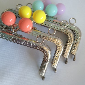 Square Silver tone Metal purse frame_ PP45578/167_ BAGS / PURSES Making_ colorful balls bronze purse of 12 cm / 4.72_ pack _ 1 pcs image 1