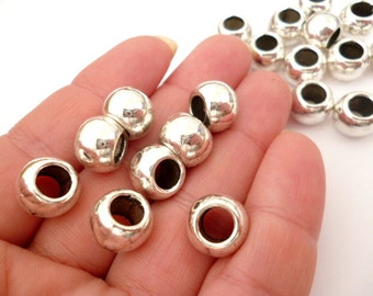 Solid Large Hole Silver Tone Beads_ PP87862100244_Metal Beads_Silver Tone of 9x8 mm_hole 5 mm_ pack 10 pcs