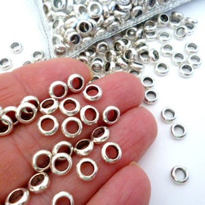 Large Hole Silver tone metal spacer _ NAC021158/55627_ metal beads of 6x2 mm hole 4 mm _ pack 50 pcs