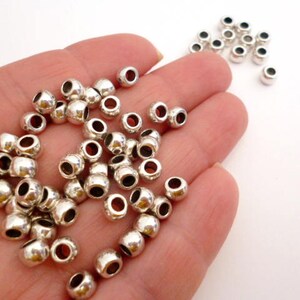 Silver Tone Large Hole Metal Beads_PP88664/BG008_Large Hole Metal Beads_ Silver of 6x4 mm hole 4 mm _ pack  50 pcs