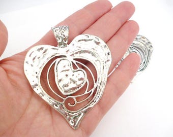 Large Silver tone Charm Pendant_NAC00218/4517/65_Large Silver Heart of 60x75 mm / 2,36" x 2,95"_ pack 1 pcs