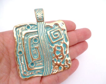 Golden Aged Patina Square Charm Pendant_ANT51005788/654_Patina Charm_Large Golden Square of 55x58 mm _ pack 1 pcs