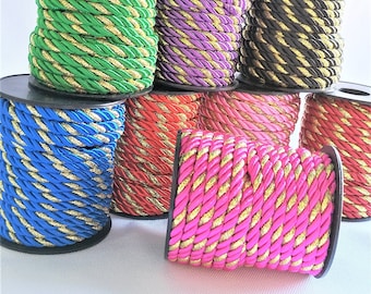 Cordón seda colores trenzado 5 mm bolillo 9 metros / 9,84 Y_PP3365/87_Diy cords_ cordón trenzado brillo de 5 mm_ bolillo