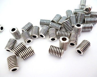 Solide argent ton tube métal beads_ PAMA541200822146_Silver rayures tube perles de 10x6 mm_ trou 3 mm_ Pack 10 PCs