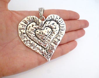 Large Silver Tone Charm Pendant_ ANT400865/2146__Silver Charms/ TRsilv Heart of 68x65 mm / 2,88"x 2,56" pack 1 pcs