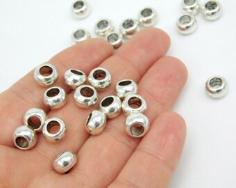 Large hole Silver tone Metal Beads_NAC654521005/004_Large Metal Beads of 6X8mm_ hole 5 mm _ pack 15 pcs