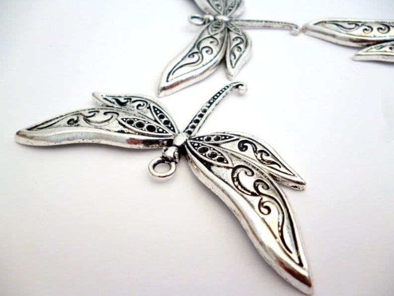 Large Silver Tone Charm Pendant_PP01546540087/58_Large Charms_Silver Dragonfly of 40x80 mm pack 2 pcs image 3