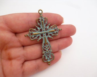 Solid Aged Patina Brass Charm Pendant_PP601259700124_Patina Charms_ Cross _of 65 x  43 mm _  2/9 x 1/11 in_pack 1 pcs