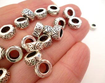 Large Hole Solid Metal Beads_ PP885944725/375_Silver Tone of 4x8 mm hole 4 mm _ pack 20 pcs