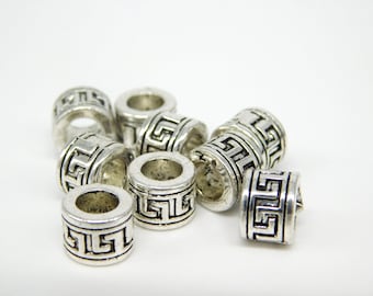 Silver Tone Large Hole Metal Beads_PA675433046_Silver cuentas de 8x6 mm agujero 5 mm_ pack 15 piezas