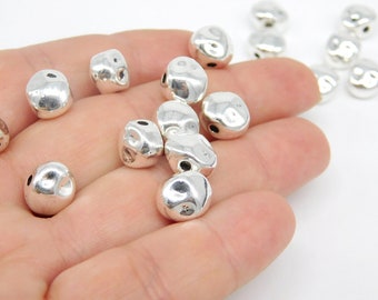 Solid Silver tone metal beads_NAC653200028/447_ irregular Metal bead of 7x9 mm hole 1.5 mm _ pack 10 pcs