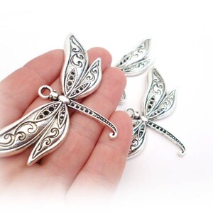 Large Silver Tone Charm Pendant_PP01546540087/58_Large Charms_Silver Dragonfly of 40x80 mm pack 2 pcs image 2