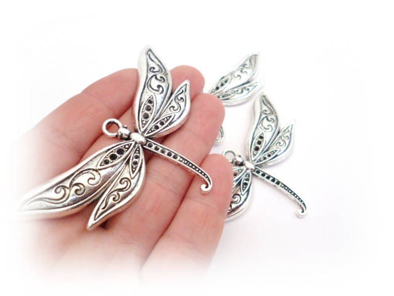 Large Silver Tone Charm Pendant_PP01546540087/58_Large Charms_Silver Dragonfly of 40x80 mm pack 2 pcs image 2