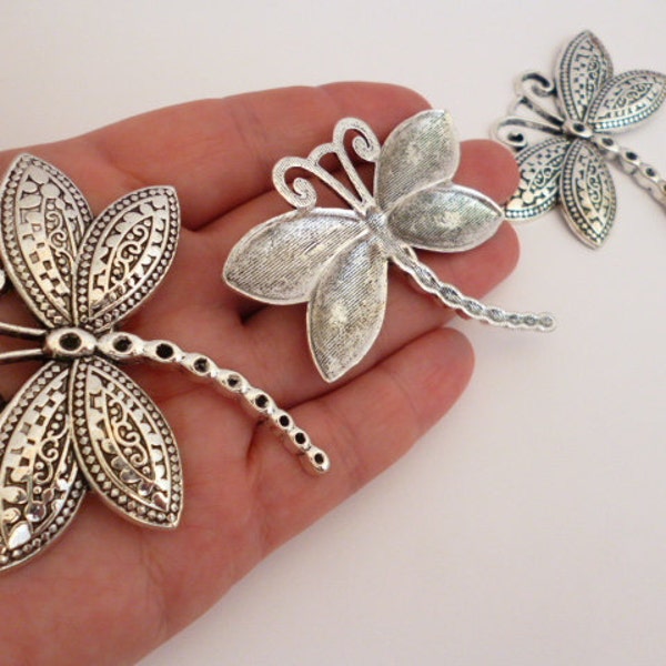 Silver Tone Large Charm Pendand_PP0024001835_Super large charm Silver plated Dragonfly_of 60 mm_pack 1 pcs