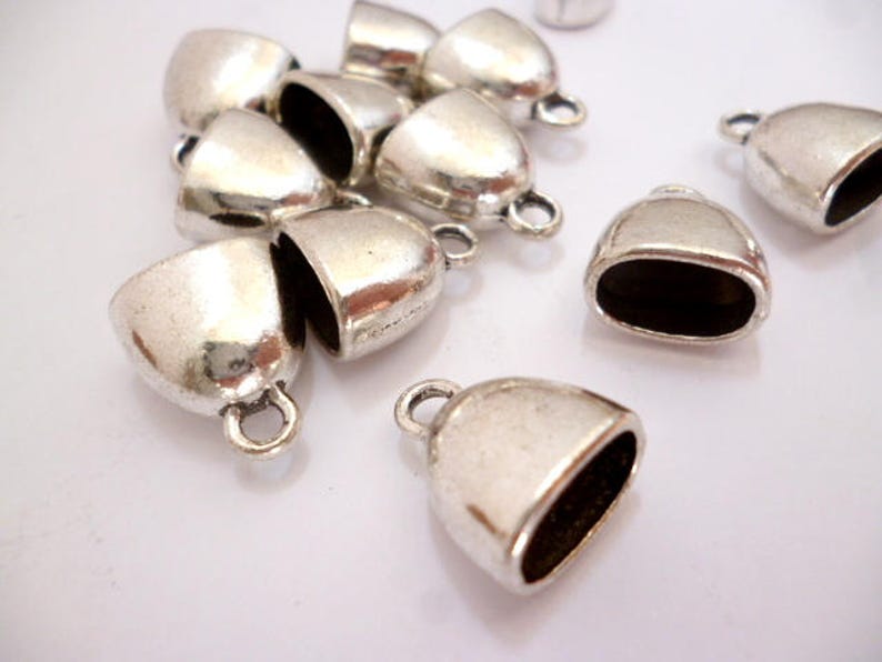 Large Solid Silver Tone End cap/_G0865410087887/_ENDS/_Silver Semi flat of 6X11 mm inside /_ pack 100 pcs