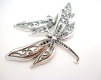 Large Silver Tone Charm Pendant_PP01546540087/58_Large Charms_Silver Dragonfly of 40x80 mm pack 2 pcs
