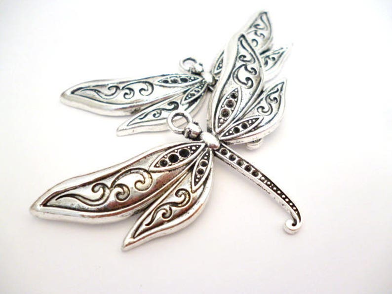 Large Silver Tone Charm Pendant_PP01546540087/58_Large Charms_Silver Dragonfly of 40x80 mm pack 2 pcs image 1