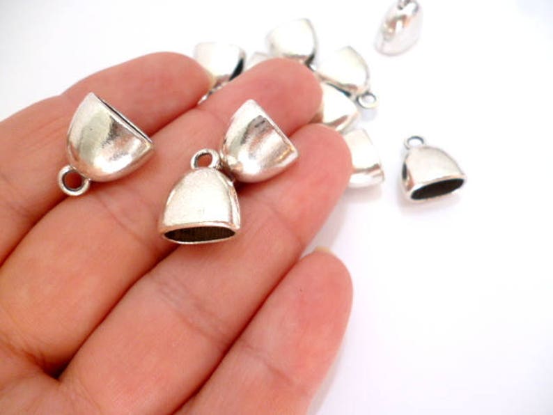 Large Solid Silver Tone End cap/_G0865410087887/_ENDS/_Silver Semi flat of 6X11 mm inside /_ pack 100 pcs