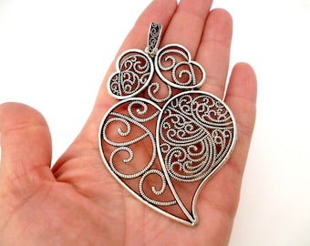 Large Silver Tone Filigree charm Pendant_ AT00258446/6657_Large Charms/ FLG Heart Pendant of 60x90 mm _ pack 1 pcs