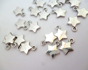 Sólido pequeño encanto de plata brillante pendant_ PP500287/65108_ pequeño tono plata estrella de 9 x 12 mm _ paquete 40 piezas