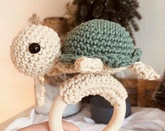 DIY Set Kit Rattle "Turtle" Crochet Crochet Set Organic Cotton Baby Rattle