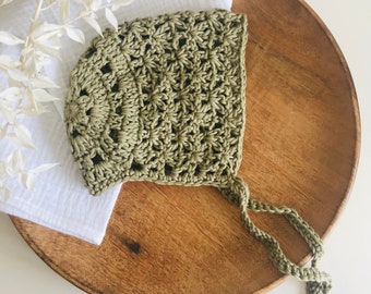 Summer Bonnet "Mina" in Khaki Babybonnet Bonnet Crocheted Baby Hat Newborn