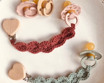 Pacifier strap 100% merino wool crocheted baby gift personalized with engraved name