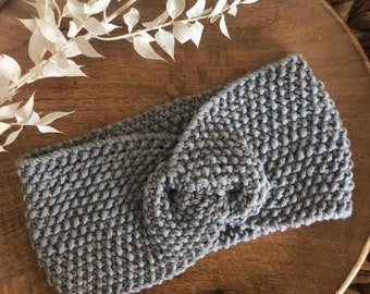 Stirnband „Irma“ gestrickt 100% Merinowolle One Size Grau