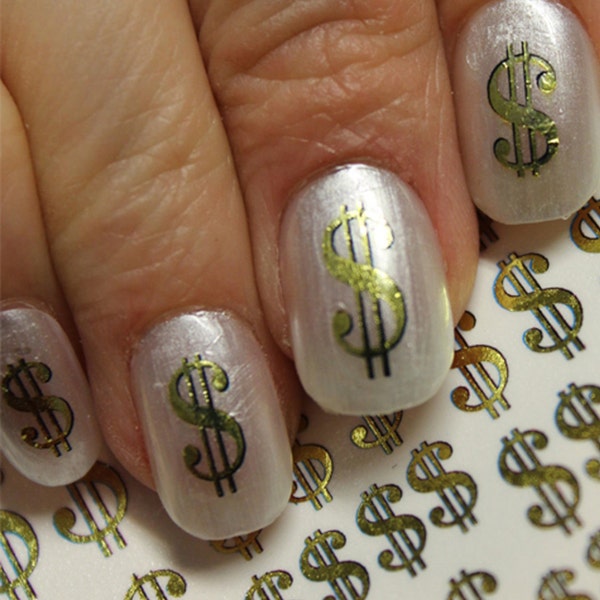 38 Gold DOLLAR Signs Nail Art (DSG) Poker CASINO Money Bling Nails - Waterslide Decals not Stickers