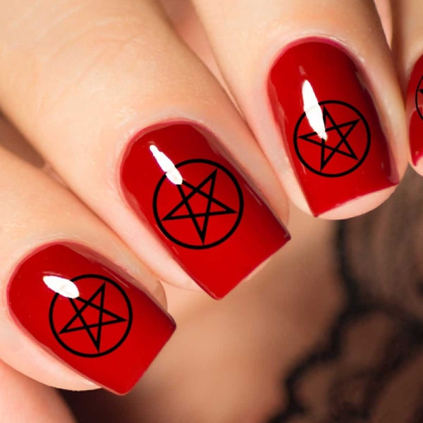 PENTACLE Nail Decals | MEGAPACK 66 Decals | Waterslide Transfer Black Pentacles Pentagram Wiccan Symbols Nail Art Witchy Nails for Halloween