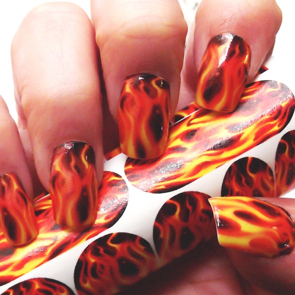 Real Flame Look Nail Decals BIKE WEEK For Medium Long Nails Motorcycle Inspired HD Full Nail Art Waterslide Decals Biker Chick Nails