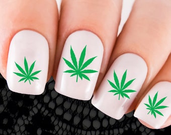 Pot Nail Decals | 62 Green OPAQUE Waterslide Transfers | Marijuana Nail Decal, Pot Leaves Leaf NailArt | Hippy Smoker Toker Stoner 420 Party