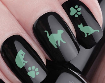 CAT Nail Decals | St. PATRICKS Day Green Cats Nail Art | 95 Waterslide MEGAPACK | Paw Prints Tracks, Crazy Cat Lady - Lover, Witchy Familiar